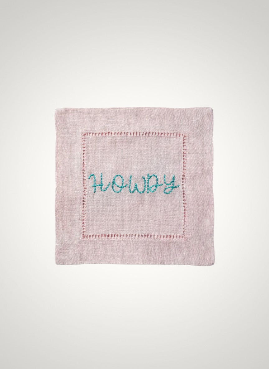 Howdy Embroidered Cocktail Napkins - Pink