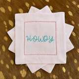 Howdy Embroidered Linen Cocktail Napkin