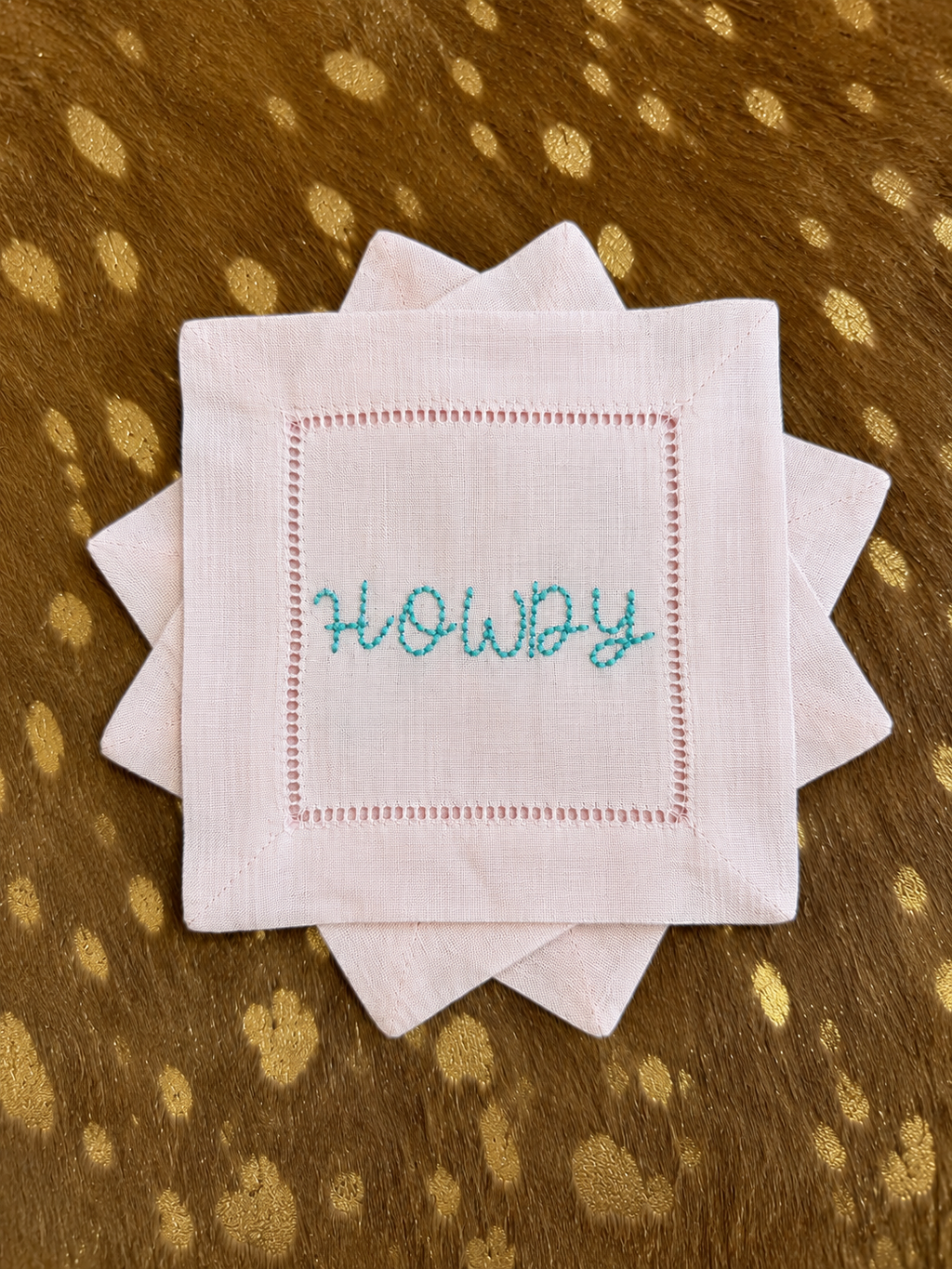 Howdy Embroidered Linen Cocktail Napkin