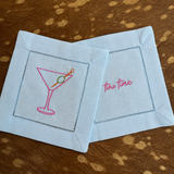 Martini Time Embroidered Linen Cocktail Napkin Set