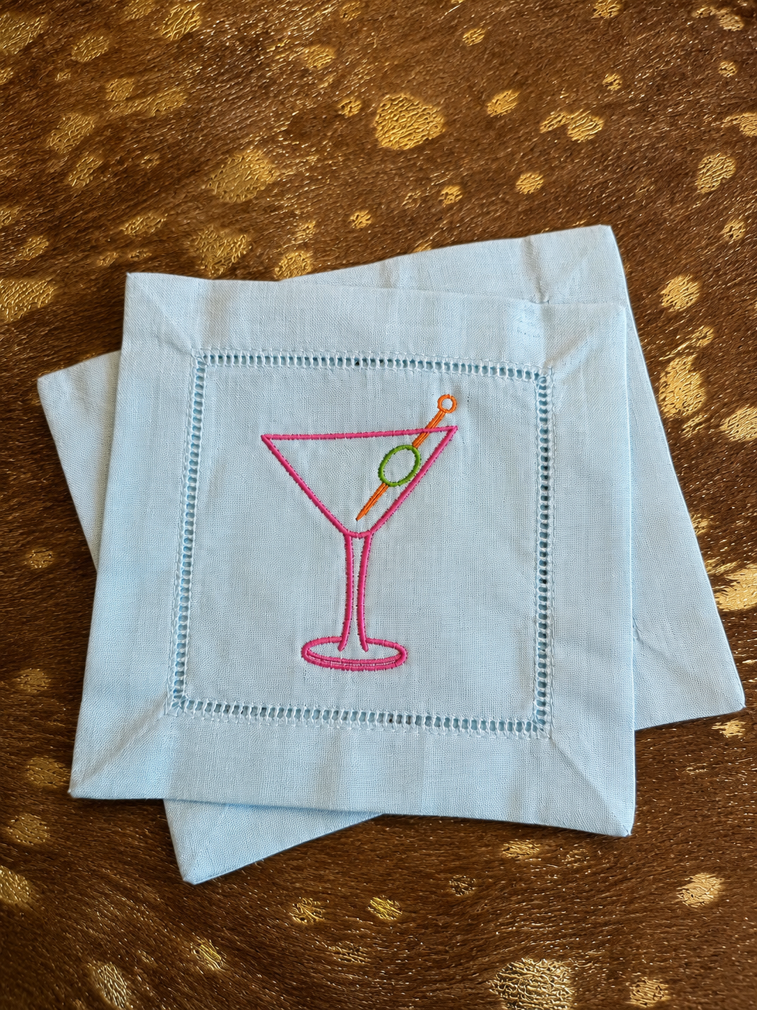 Martini Time Embroidered Linen Cocktail Napkin Set