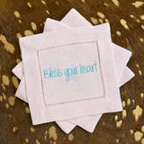 Bless Your Heart Embroidered Linen Cocktail Napkin