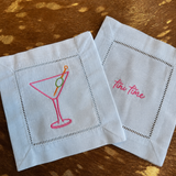 Martini Time Embroidered Linen Cocktail Napkin Set