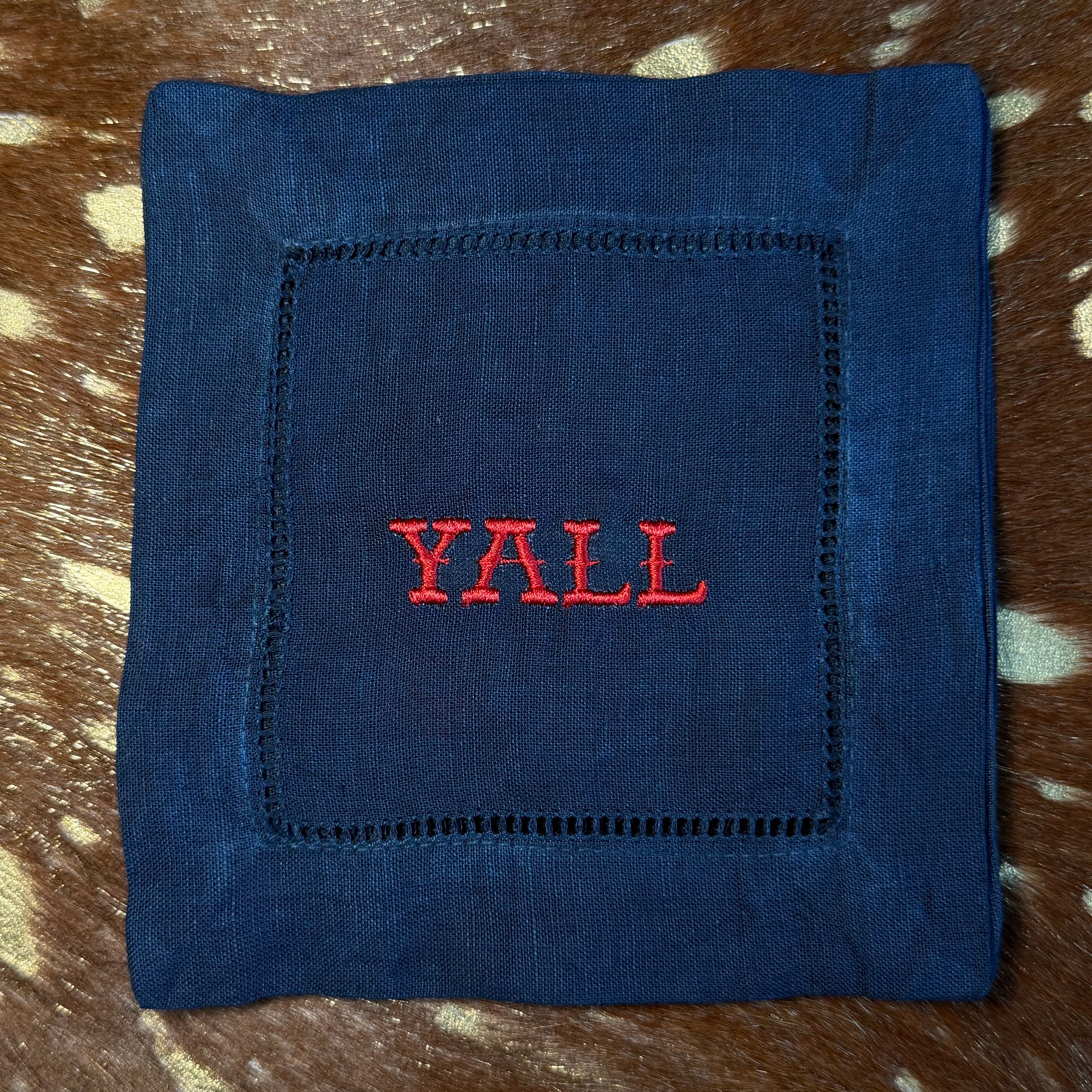 Y’all Embroidered Linen Cocktail Napkins