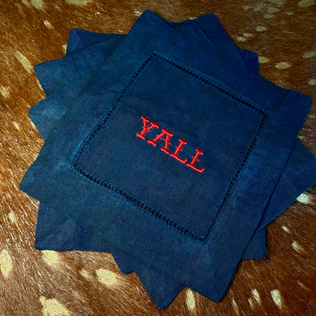 Y’all Embroidered Linen Cocktail Napkins