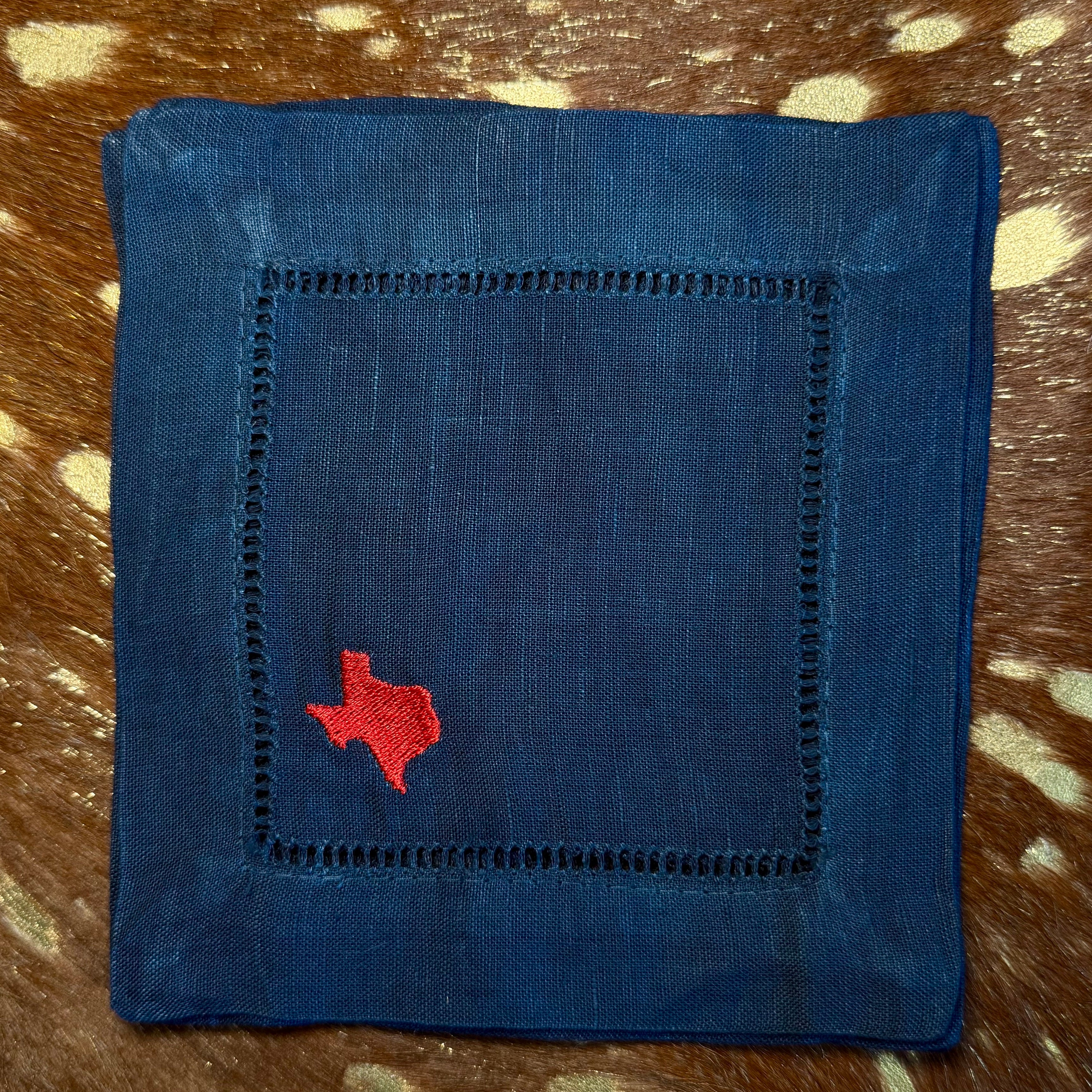 Texas Embroidered Linen Cocktail Napkins