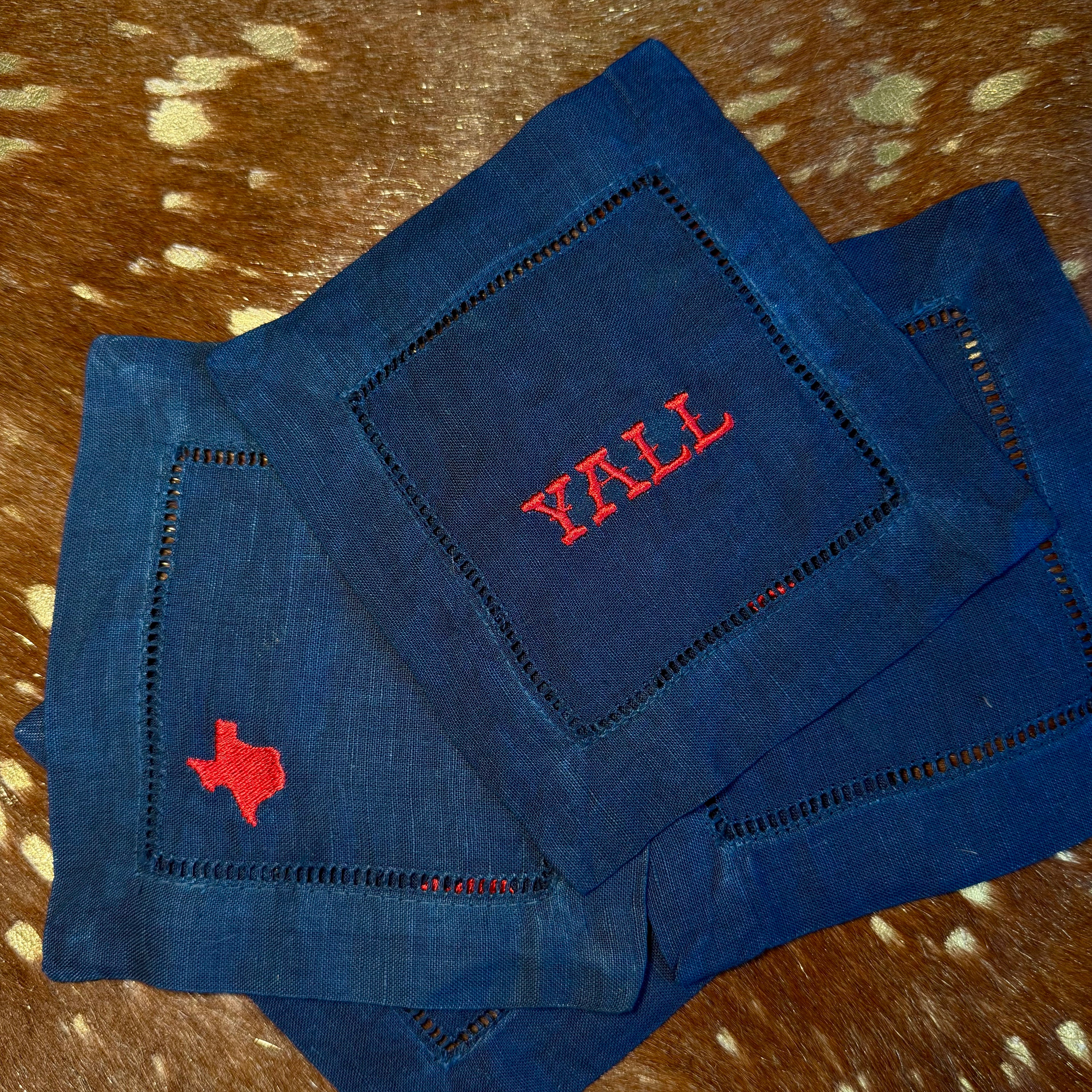 Y’all Embroidered Linen Cocktail Napkins
