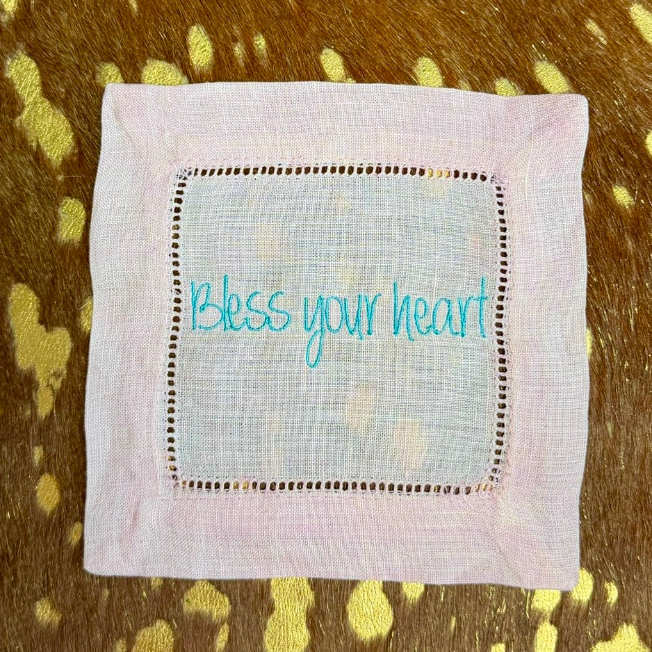Bless Your Heart Embroidered Linen Cocktail Napkin