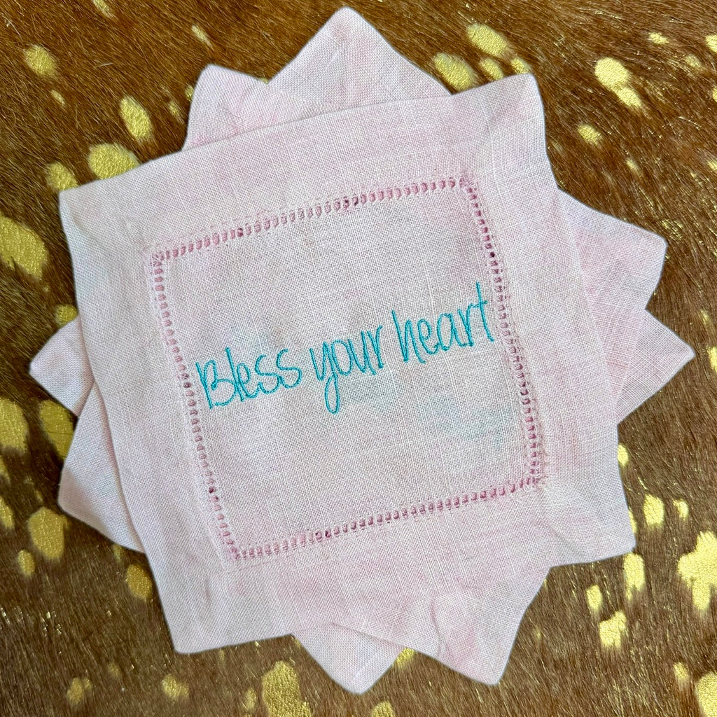 Bless Your Heart Embroidered Linen Cocktail Napkin