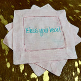 Bless Your Heart Embroidered Linen Cocktail Napkin