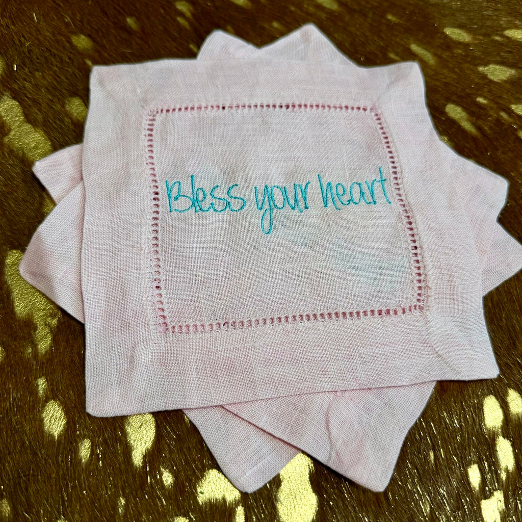 Bless Your Heart Embroidered Linen Cocktail Napkin