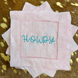 Howdy Embroidered Linen Cocktail Napkin