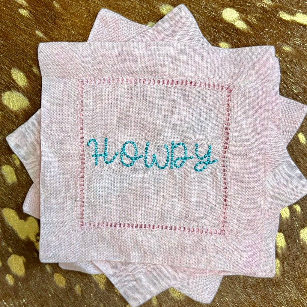 Howdy Embroidered Linen Cocktail Napkin