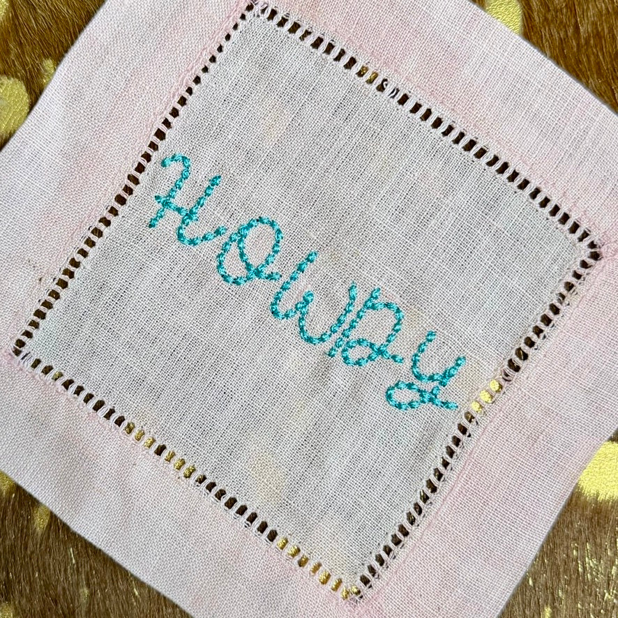 Howdy Embroidered Linen Cocktail Napkin