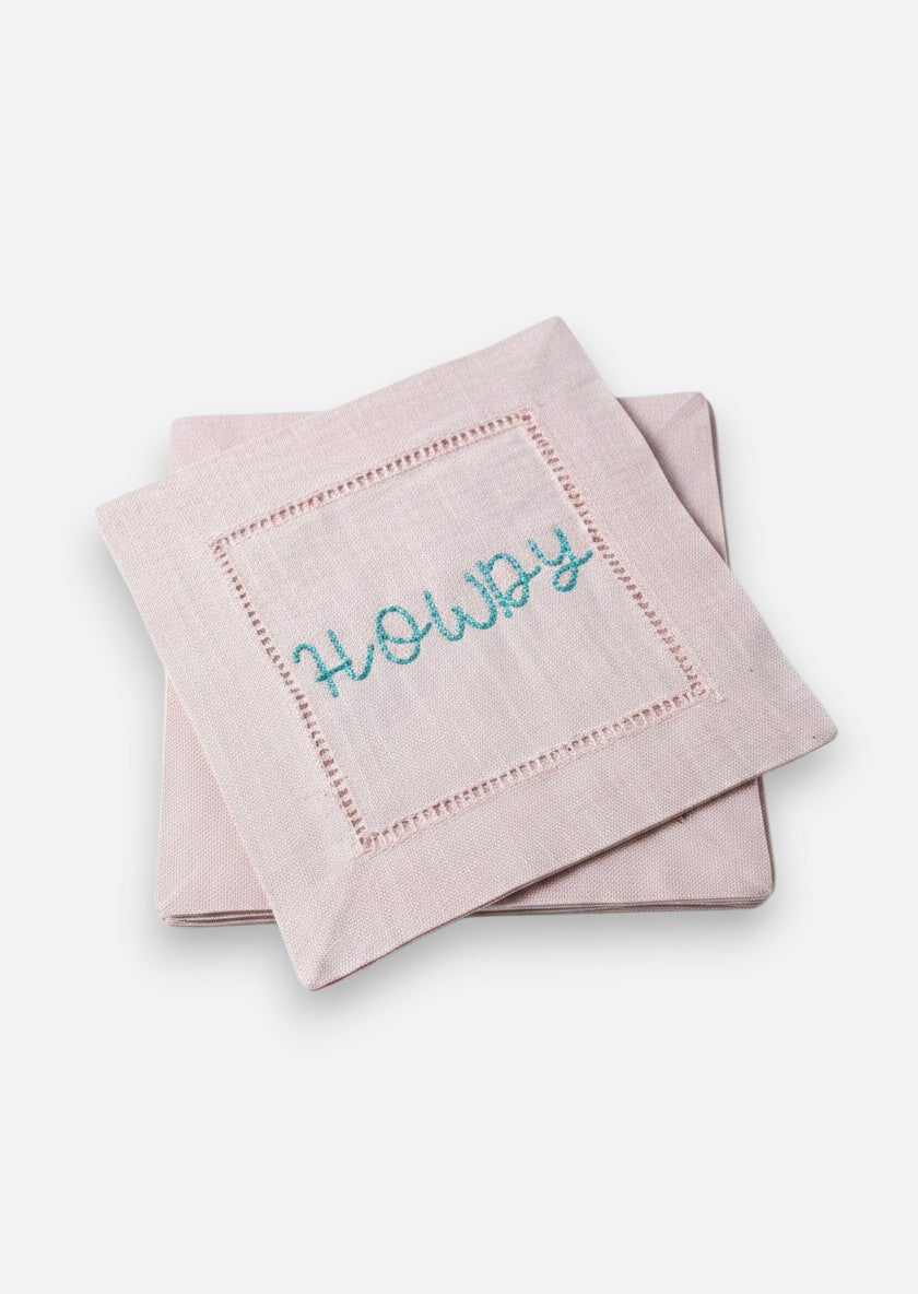 Howdy Embroidered Cocktail Napkins - Pink