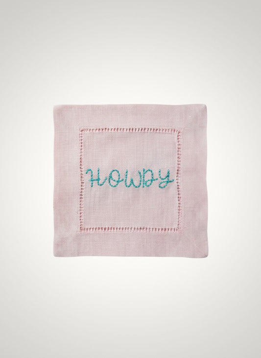 Howdy Embroidered Cocktail Napkins - Pink