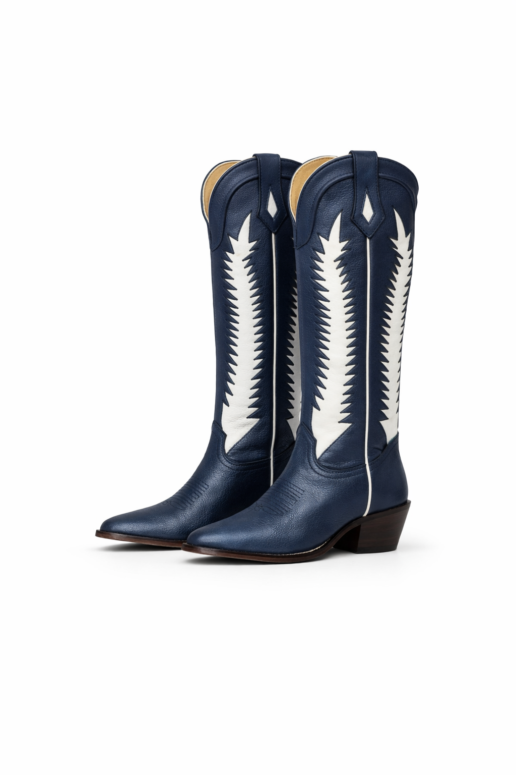 Navy handmade cowgirl boot with subtle metallic shimmer