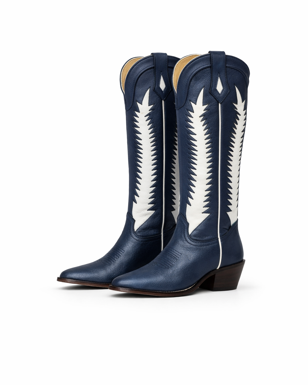 Navy handmade cowgirl boot with subtle metallic shimmer