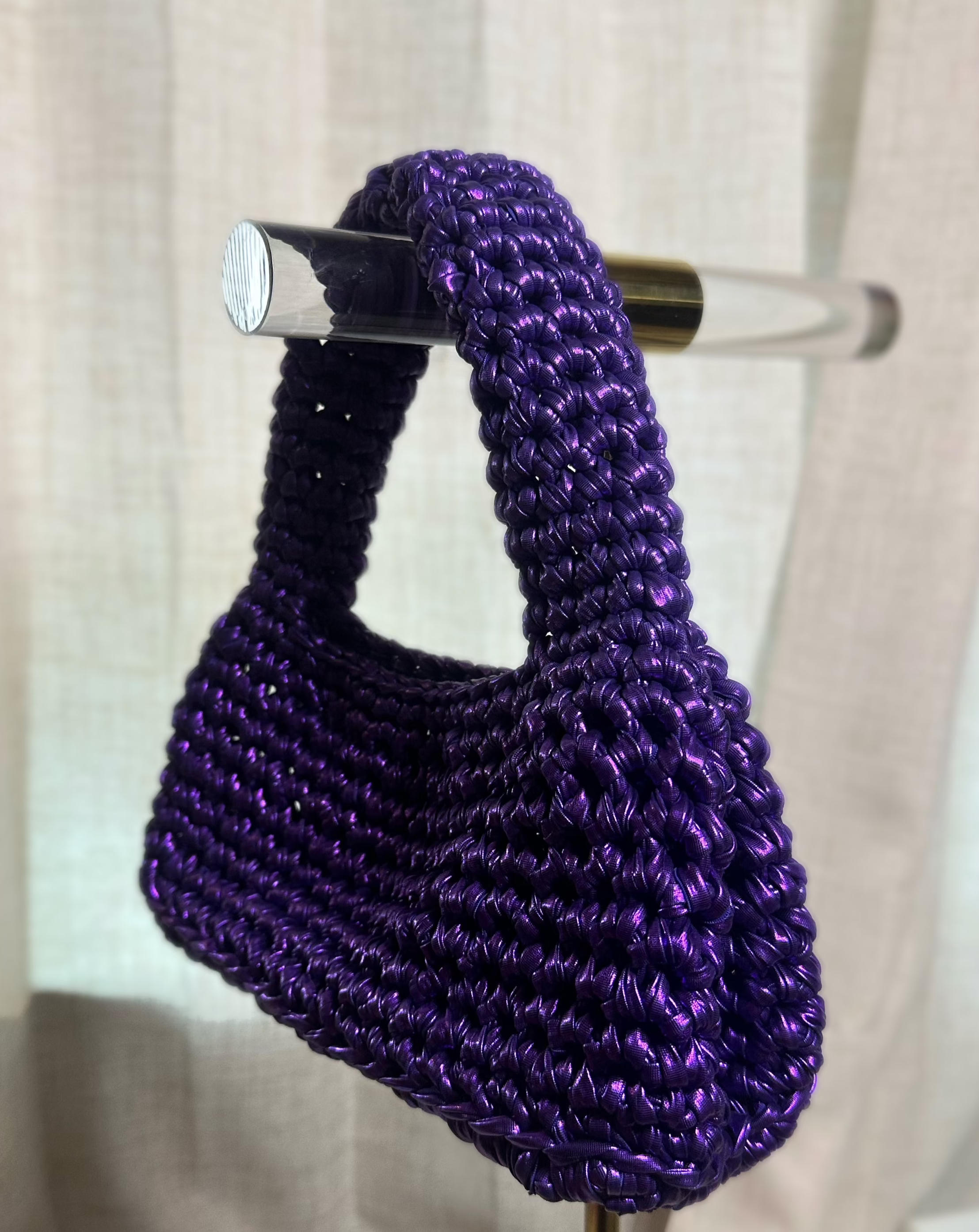 Hand Crocheted Metallic Purple Mini Bag
