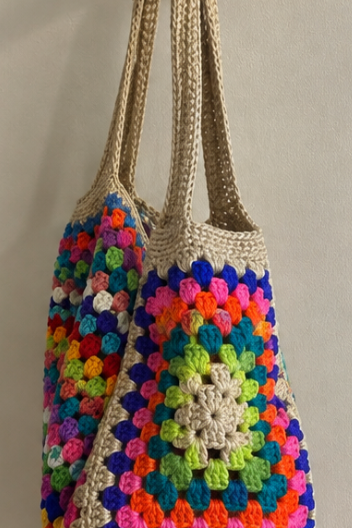 Hand Crocheted Granny Square Shoulder Bag